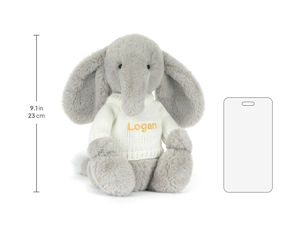 Bashful Luxe Elephant Thuddeus with Personalized Cream Jumper size chart