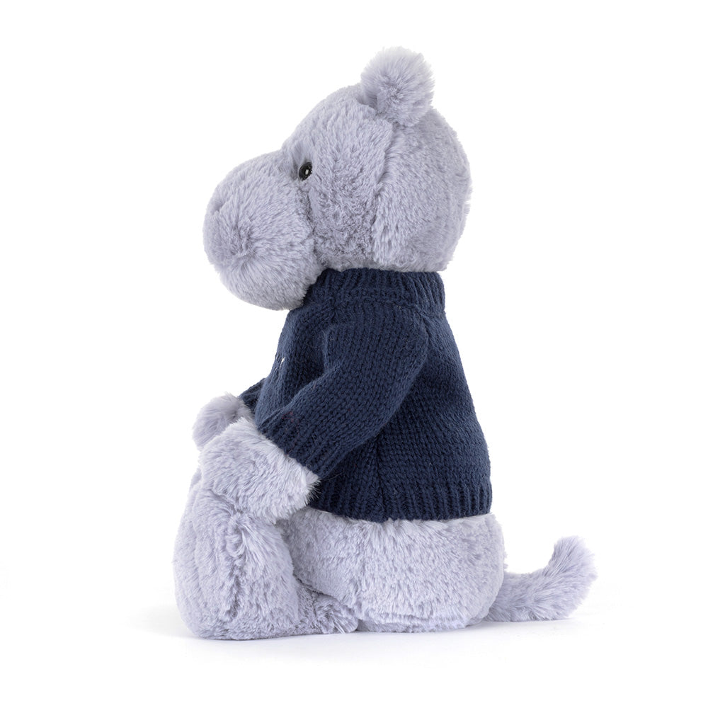 Bashful Hippo with Personalised Navy Jumper, View 2