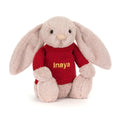 Bashful Luxe Bunny Rosa with Personalised Red Jumper, Main View