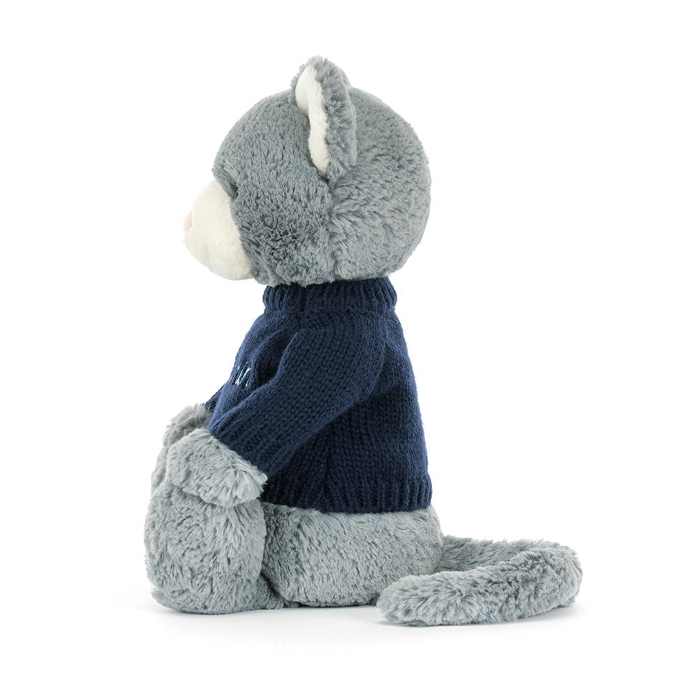 Bashful Kitten with Personalised Navy Jumper, View 2