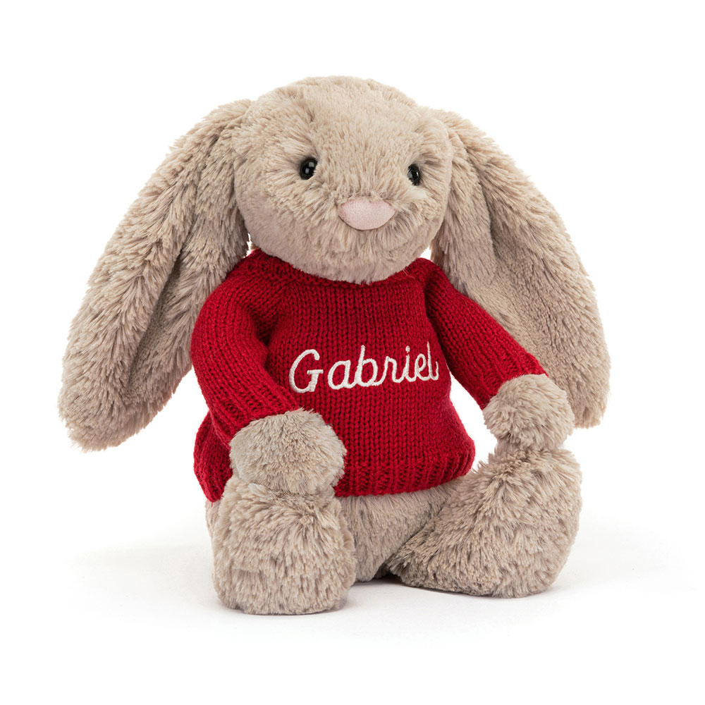 Bashful Beige Bunny with Personalised Red Jumper, View 4