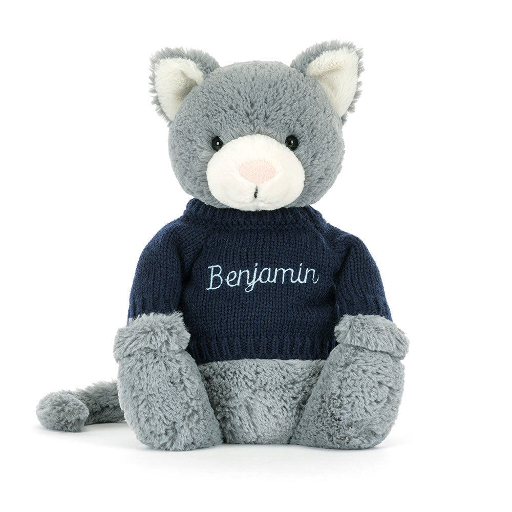 Bashful Kitten with Personalised Navy Jumper, View 4