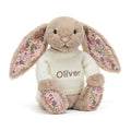 Blossom Beige Bunny 'Petal' with Personalised Cream Jumper, Main View