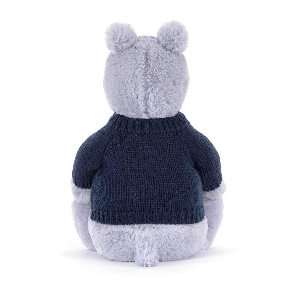 Bashful Hippo with Personalised Navy Jumper, View 3