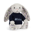 Blossom Silver Bunny 'Bloom' with Personalised Navy Jumper, Main View