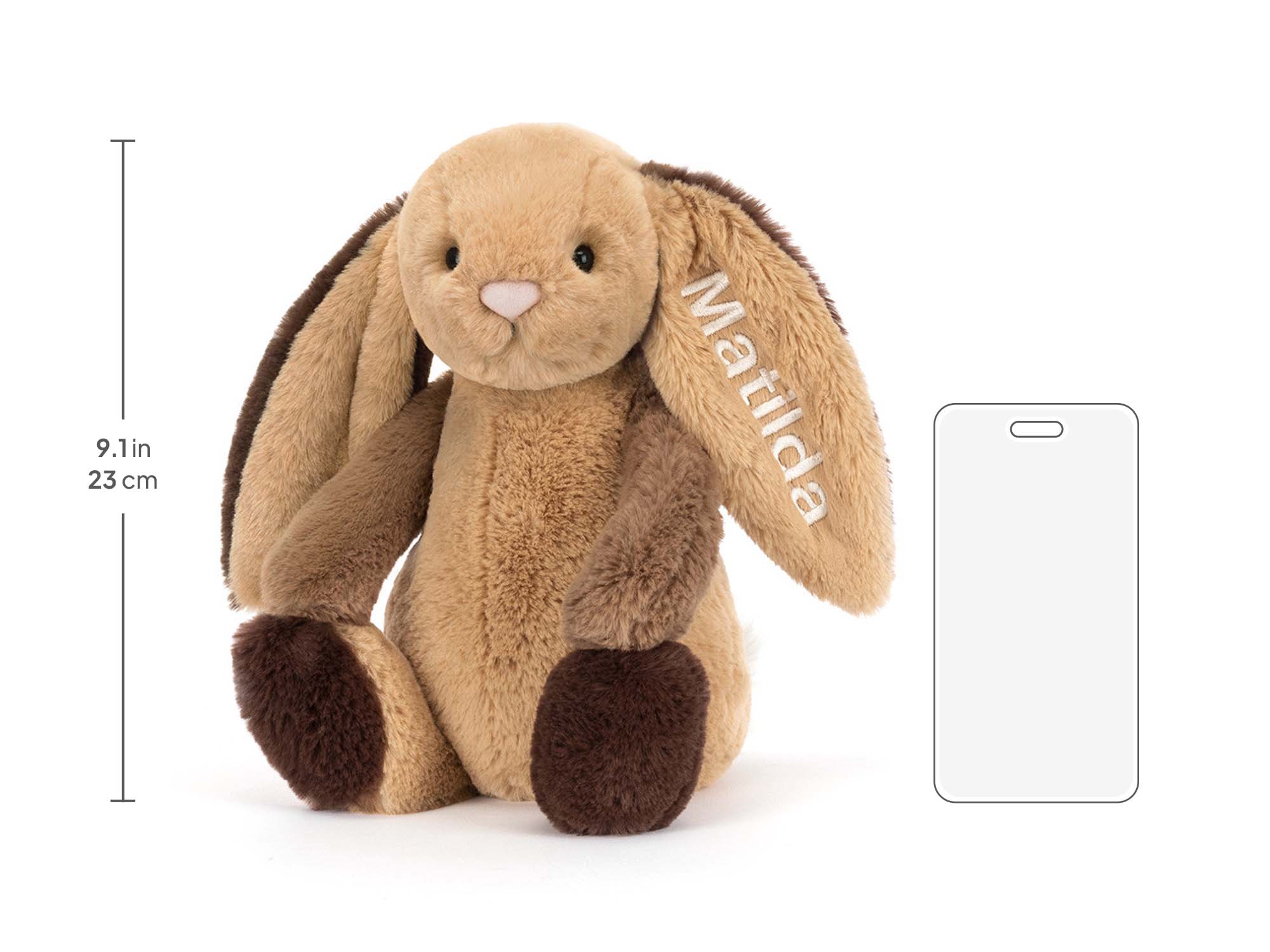 Personalized Bashful Patchwork Brown Bunny Original size chart