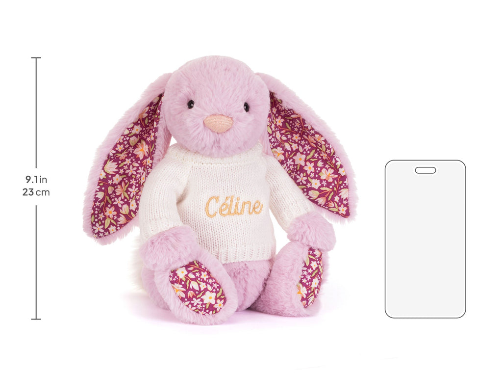 Thistlepop Blossom Luxe Bunny with Personalized Cream Jumper, size chart